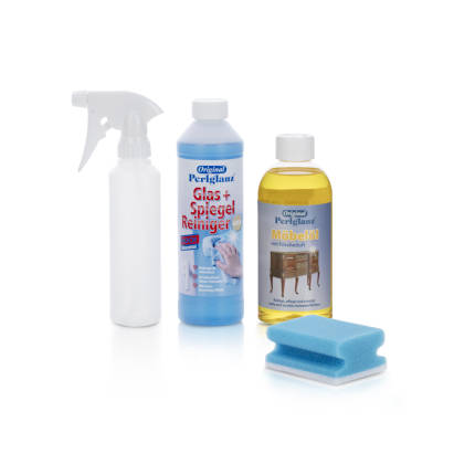 Perlglanz Glas- und Spiegelreiniger 500ml + Möbeloil 500ml Perlglanz Glas- und Spiegelreiniger 500ml + Möbeloil 500ml